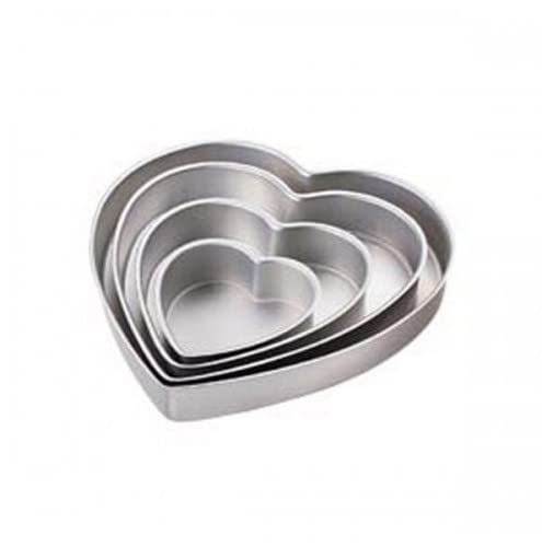 DiBha Aluminium Cake Baking Mold 4 Size Heart Shape Cakes Pastry Moulds/Baking Tins Pan for Oven, Color - Silver (Set of 4) - Image 2
