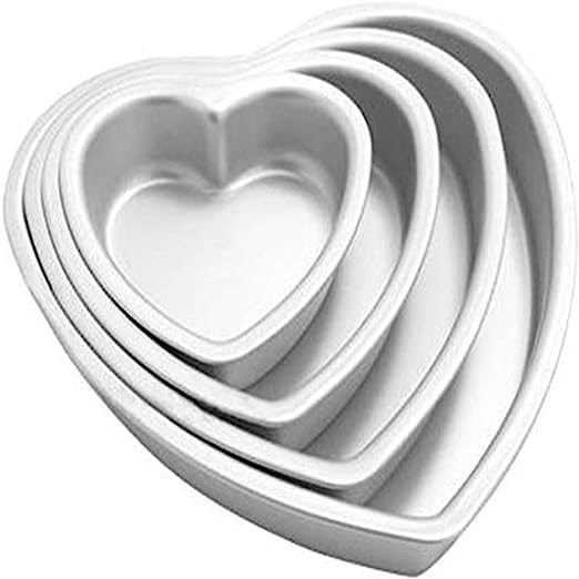 DiBha Aluminium Cake Baking Mold 4 Size Heart Shape Cakes Pastry Moulds/Baking Tins Pan for Oven, Color - Silver (Set of 4) - Image 1