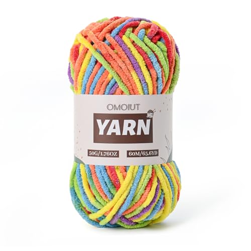 OMoiut Plush Chenille Chunky Crochet - Baby Crochet Yarn Soft Velvet for Knitting Blankets Crafts - Fluffy Amigurumi Yarn 50g / 65.6yd (Rainbow) - Image 1