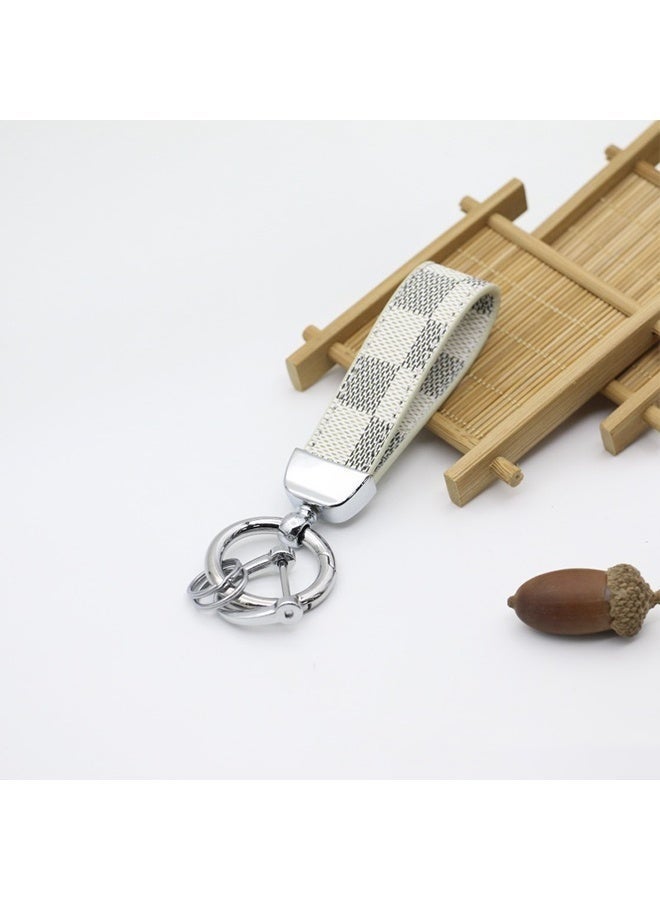 Car PU Leather Metal Keychain - Plaid Leather Zinc Alloy Ring 360° Rotating - Car Universal Wrist Band - Key School Bag Car Decoration Pendant - Black/Send a Screwdriver - Image 1