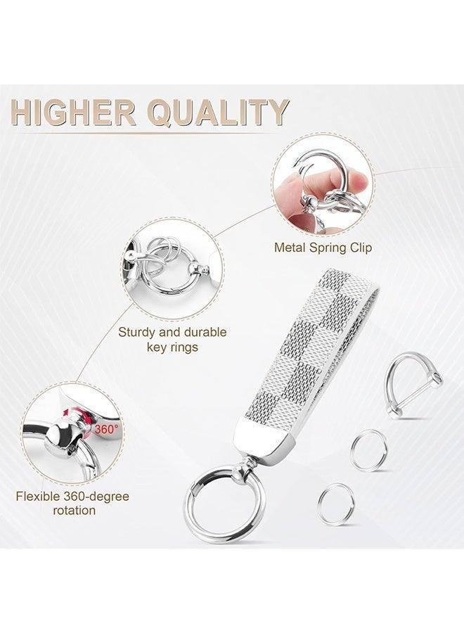 Car PU Leather Metal Keychain - Plaid Leather Zinc Alloy Ring 360° Rotating - Car Universal Wrist Band - Key School Bag Car Decoration Pendant - Black/Send a Screwdriver - Image 3
