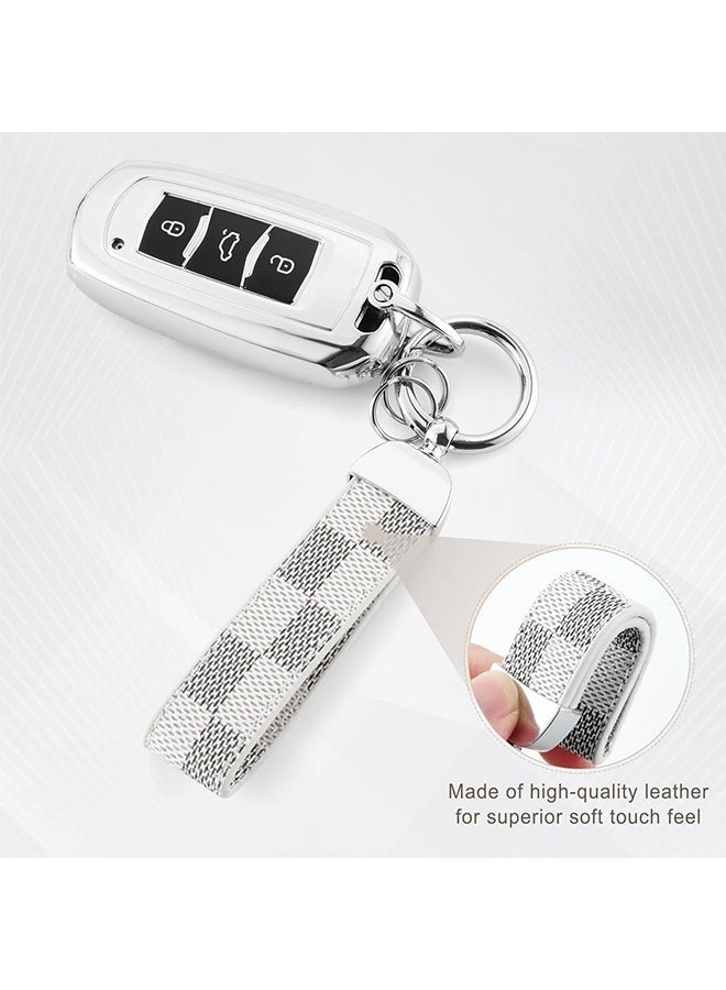 Car PU Leather Metal Keychain - Plaid Leather Zinc Alloy Ring 360° Rotating - Car Universal Wrist Band - Key School Bag Car Decoration Pendant - Black/Send a Screwdriver - Image 4