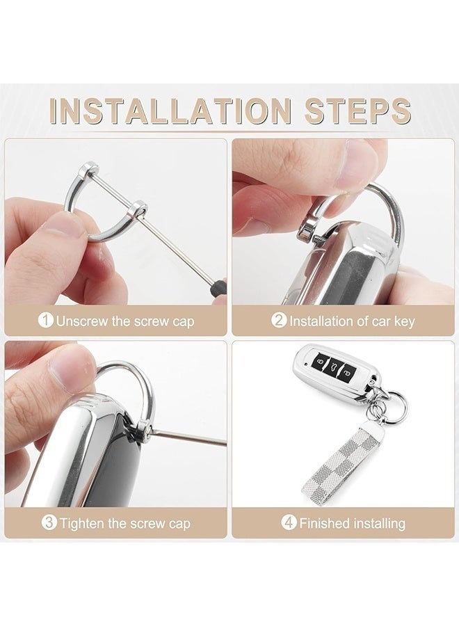 Car PU Leather Metal Keychain - Plaid Leather Zinc Alloy Ring 360° Rotating - Car Universal Wrist Band - Key School Bag Car Decoration Pendant - Black/Send a Screwdriver - Image 5