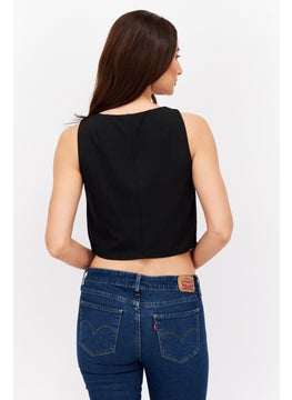 ESPRIT Women Crew Neck Sleeveless Plain Top, Black  - Image 3