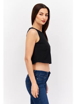 ESPRIT Women Crew Neck Sleeveless Plain Top, Black  - Image 2