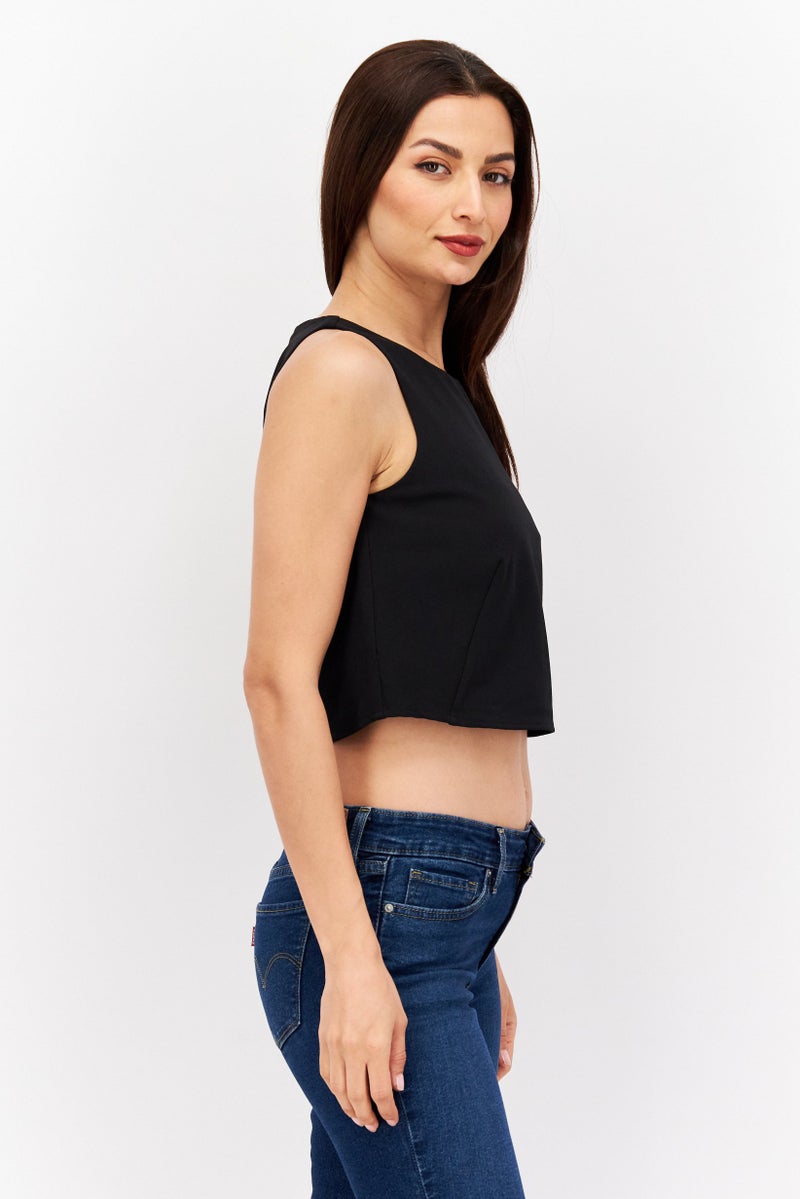 ESPRIT Women Crew Neck Sleeveless Plain Top, Black - Image 2