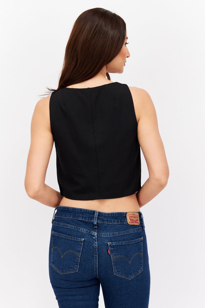 ESPRIT Women Crew Neck Sleeveless Plain Top, Black - Image 3