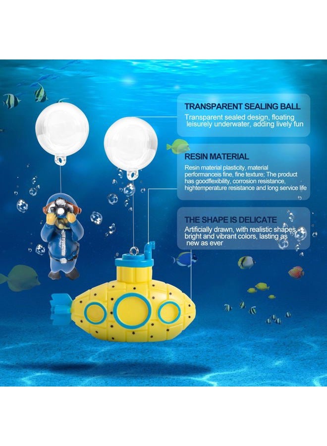 CousDUoBe 2.1 in Mini Floating Submarine Fish Tank Decoration，Cute Retro Submarine Set and Floating Diver,Aquarium Decorations Resinous Betta Fish Tank Accessories - Image 5