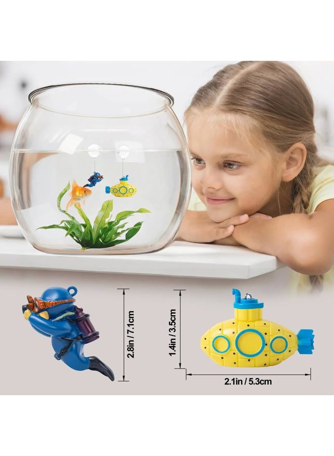 CousDUoBe 2.1 in Mini Floating Submarine Fish Tank Decoration，Cute Retro Submarine Set and Floating Diver,Aquarium Decorations Resinous Betta Fish Tank Accessories - Image 3