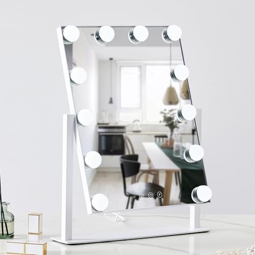 HIEEY Hollywood Vanity Mirror with 12 Dimmable Bulbs Lights, Three Color Lighting Modes, and 5X Magnification, Smart Touch Control, 360°Rotation (White,Gift Box) - Image 4