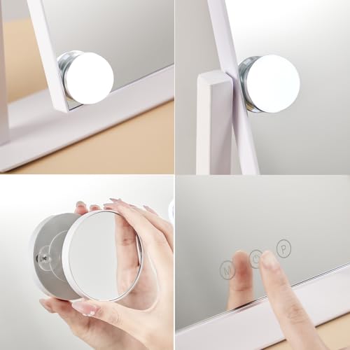 HIEEY Hollywood Vanity Mirror with 12 Dimmable Bulbs Lights, Three Color Lighting Modes, and 5X Magnification, Smart Touch Control, 360°Rotation (White,Gift Box) - Image 5