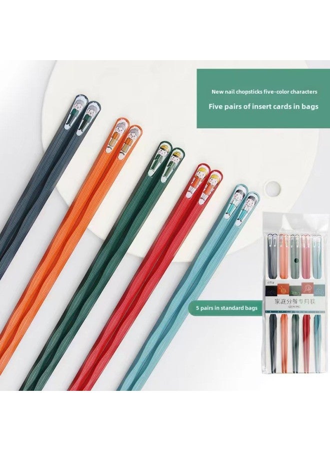 Source Japanese Household Healthy Meal Alloy Chopsticks 5 Pairs Of Nail Chopsticks Character Scenery-Color:Nail Chopsticks Five Color Scenery 5 Pair Card Pocket  - Image 2