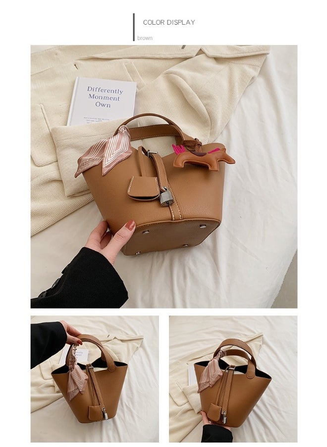 xozgdovg - Patchwork Pendant Decor Simple Design Satchel Bag Include Pony Pendant and Silk Scarf - Image 1