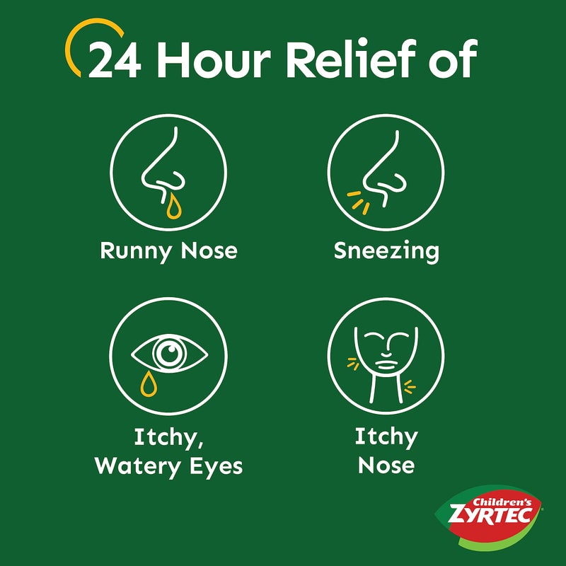 Zyrtec 24 Hour Children's Allergy Syrup with Cetirizine HCl, Antihistamine Allergy Medicine for Indoor & Outdoor Allergy Relief for Kids, Dye-Free & Sugar-Free, Grape Flavor, 8 fl. oz - Image 3