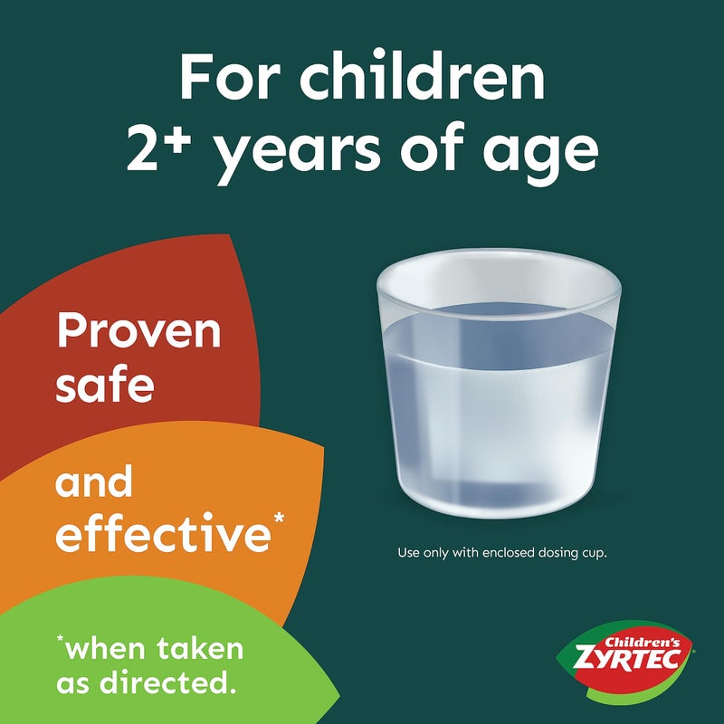 Zyrtec 24 Hour Children's Allergy Syrup with Cetirizine HCl, Antihistamine Allergy Medicine for Indoor & Outdoor Allergy Relief for Kids, Dye-Free & Sugar-Free, Grape Flavor, 8 fl. oz - Image 5