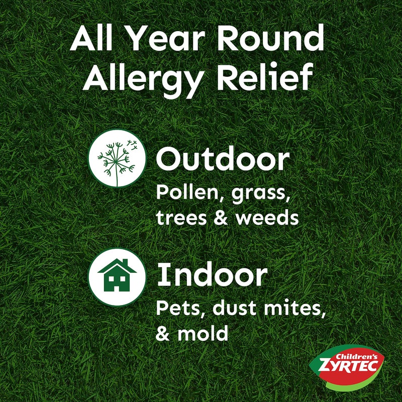 Zyrtec 24 Hour Children's Allergy Syrup with Cetirizine HCl, Antihistamine Allergy Medicine for Indoor & Outdoor Allergy Relief for Kids, Dye-Free & Sugar-Free, Grape Flavor, 8 fl. oz - Image 4