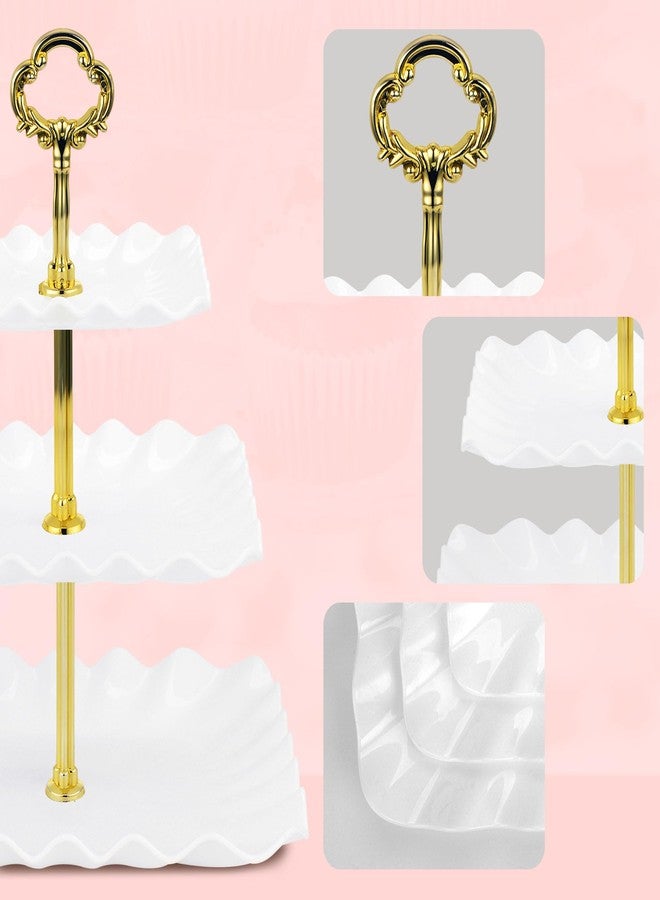 NWK 5 Piece Cake Stand Set with 2 x Large 3-Tier Cupcake Stands, 3 x Appetizer Trays, for Wedding Birthday Baby Shower Tea Party Decorations (Gold) - Image 5
