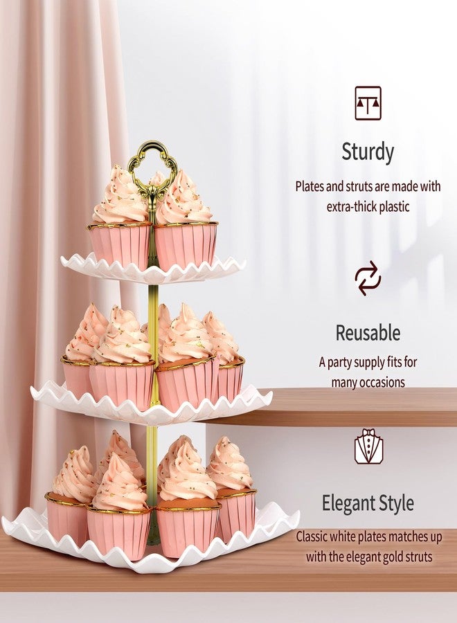 NWK 5 Piece Cake Stand Set with 2 x Large 3-Tier Cupcake Stands, 3 x Appetizer Trays, for Wedding Birthday Baby Shower Tea Party Decorations (Gold) - Image 4