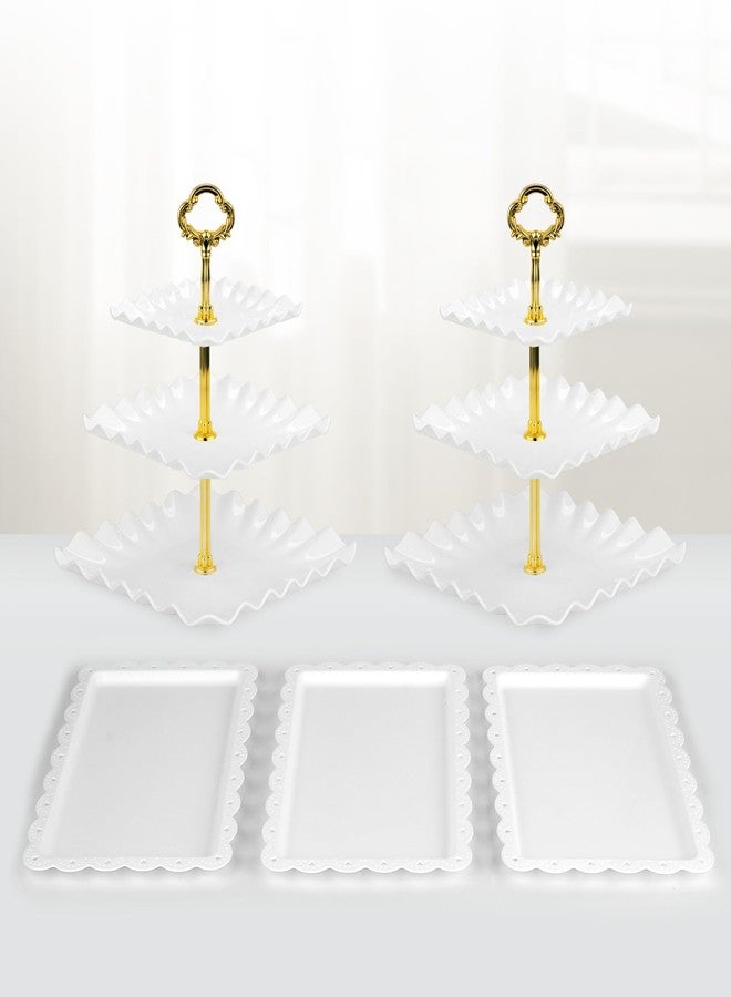 NWK 5 Piece Cake Stand Set with 2 x Large 3-Tier Cupcake Stands, 3 x Appetizer Trays, for Wedding Birthday Baby Shower Tea Party Decorations (Gold) - Image 2