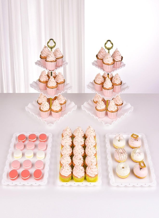 NWK 5 Piece Cake Stand Set with 2 x Large 3-Tier Cupcake Stands, 3 x Appetizer Trays, for Wedding Birthday Baby Shower Tea Party Decorations (Gold) - Image 1