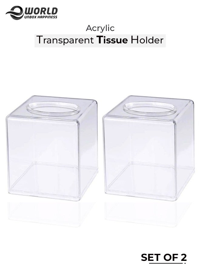 إي وورلد مجموعة من 2 صندوق حامل مناديل أكريليك شفاف للكونترتوب للمنزل والمكتب والمطاعم - Image 1