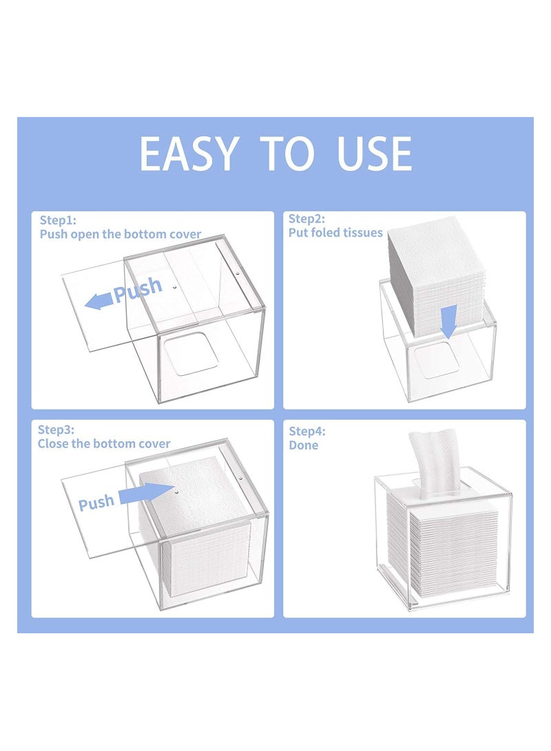 إي وورلد مجموعة من 2 صندوق حامل مناديل أكريليك شفاف للكونترتوب للمنزل والمكتب والمطاعم - Image 5