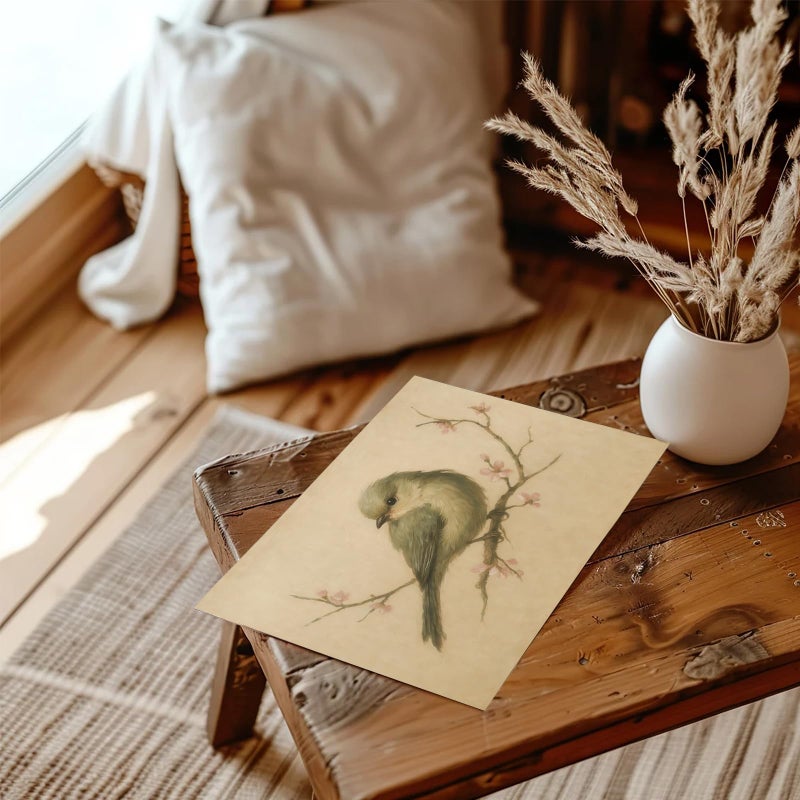 XOCUUI Vintage Spring Bird Oil Painting, Farmhouse Wall Decor Watercolor Cherry Blossom Canvas Prints, Antique Nature Line Drawing Wall Art Picture For Living Room Bathroom Gallery - 8x10inch Unframed - Image 5