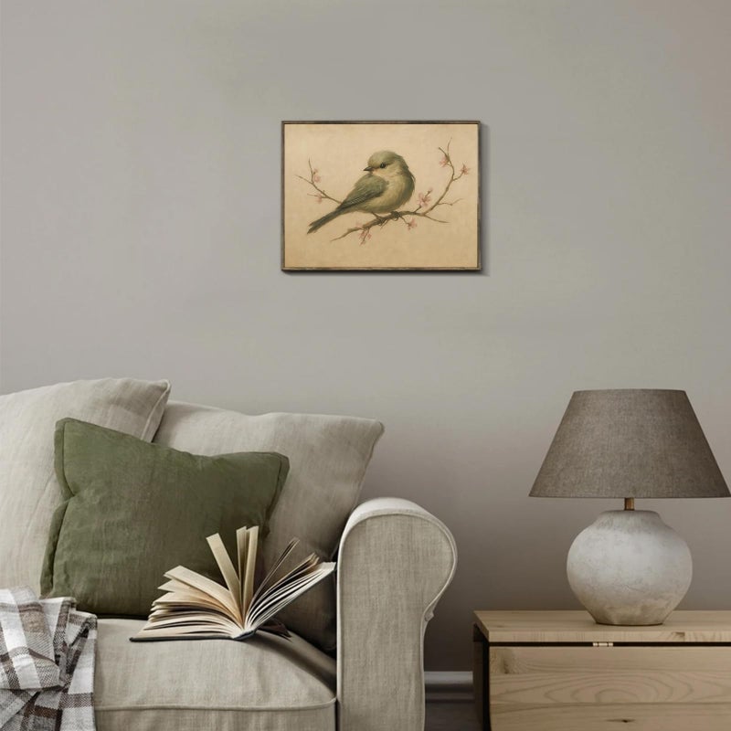 XOCUUI Vintage Spring Bird Oil Painting, Farmhouse Wall Decor Watercolor Cherry Blossom Canvas Prints, Antique Nature Line Drawing Wall Art Picture For Living Room Bathroom Gallery - 8x10inch Unframed - Image 4