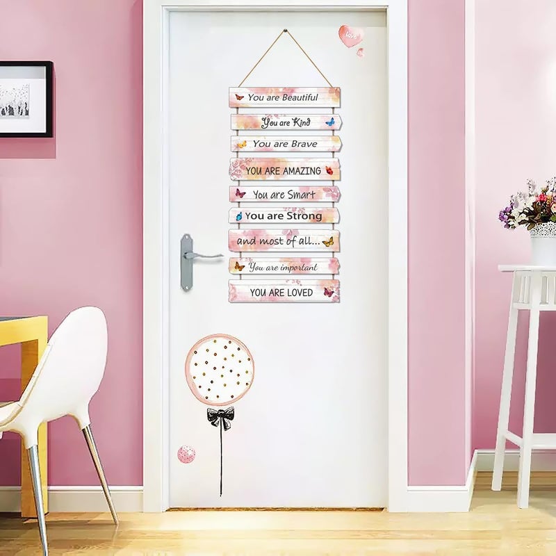 JEVUVU Butterfly Girls Room Decor, Pink Wall Art Sign, 12 x 24 Inches, Wooden - Image 2