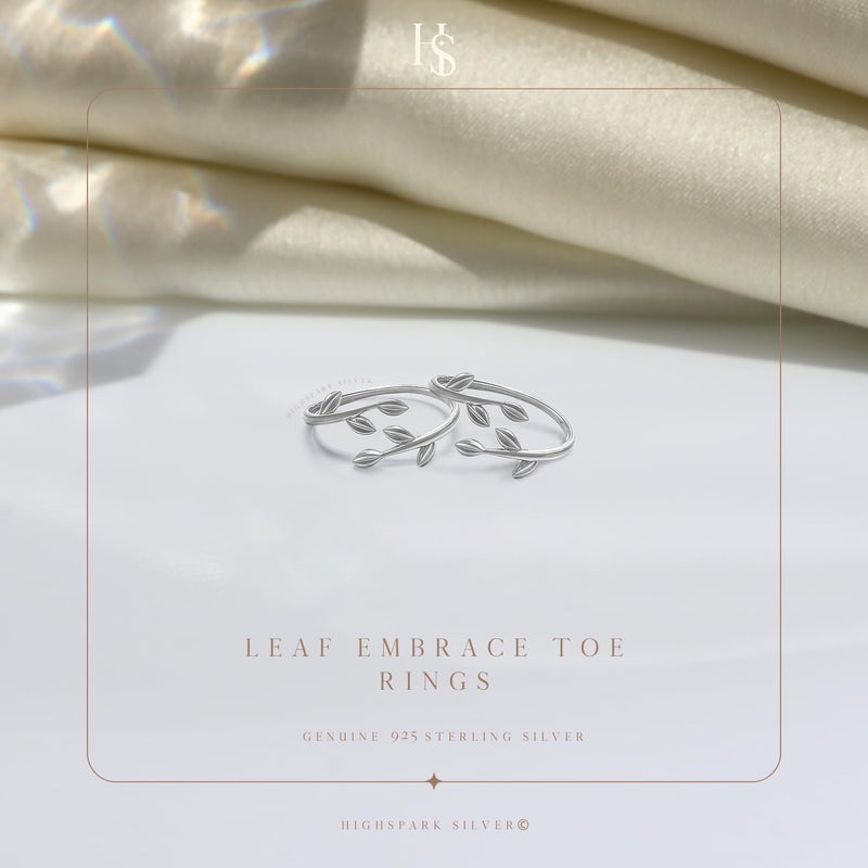 HighSpark 92.5 Sterling Silver Toe Rings for Women | 92.5 Sterling Silver Adjustable Contemporary Style & Stunning Shine | Lovely Gift - Leaf - Image 3