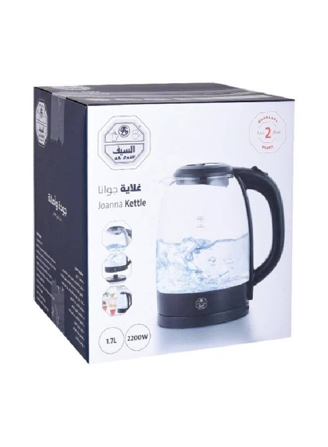 Alsaif Glass Electric Water Kettle 1.7 L 2200 W E03227 Black - Image 2