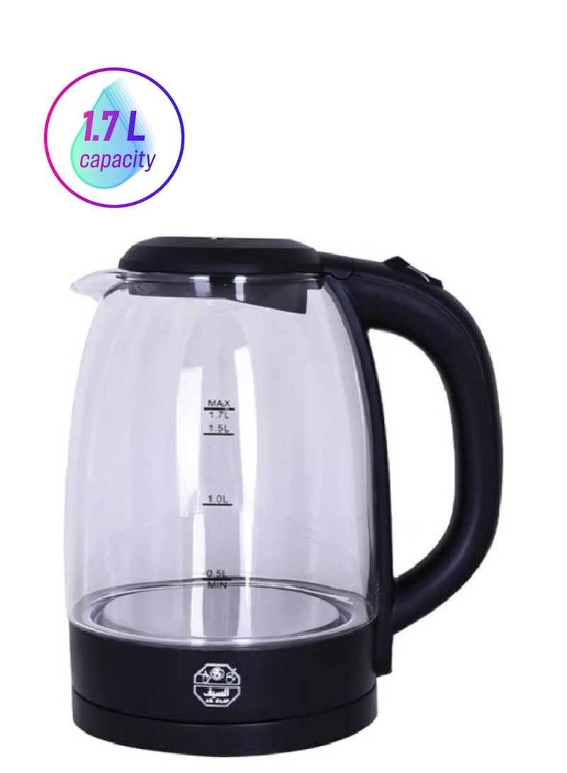 Alsaif Glass Electric Water Kettle 1.7 L 2200 W E03227 Black - Image 1