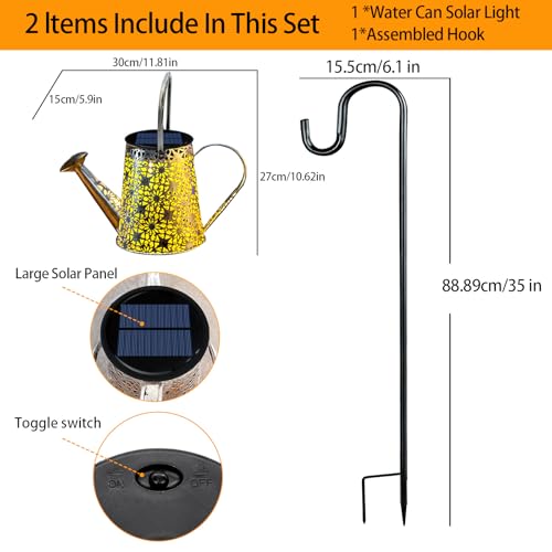 VOOKRY Solar Watering Can Lights, Large Retro Metal Hanging Solar Lights Outdoor Waterproof, Gifts for Women Mom Grandma Birthday Christmas, Outside Yard Garden Lawn Patio Decoration, Warm White - Image 3