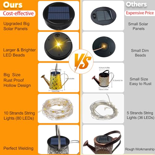 VOOKRY Solar Watering Can Lights, Large Retro Metal Hanging Solar Lights Outdoor Waterproof, Gifts for Women Mom Grandma Birthday Christmas, Outside Yard Garden Lawn Patio Decoration, Warm White - Image 4