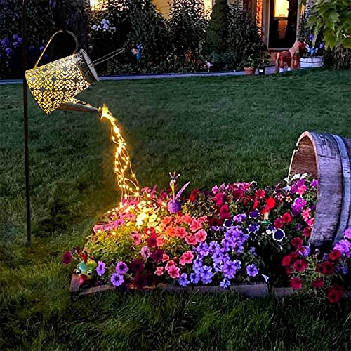 VOOKRY Solar Watering Can Lights, Large Retro Metal Hanging Solar Lights Outdoor Waterproof, Gifts for Women Mom Grandma Birthday Christmas, Outside Yard Garden Lawn Patio Decoration, Warm White - Image 1