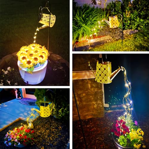 VOOKRY Solar Watering Can Lights, Large Retro Metal Hanging Solar Lights Outdoor Waterproof, Gifts for Women Mom Grandma Birthday Christmas, Outside Yard Garden Lawn Patio Decoration, Warm White - Image 2