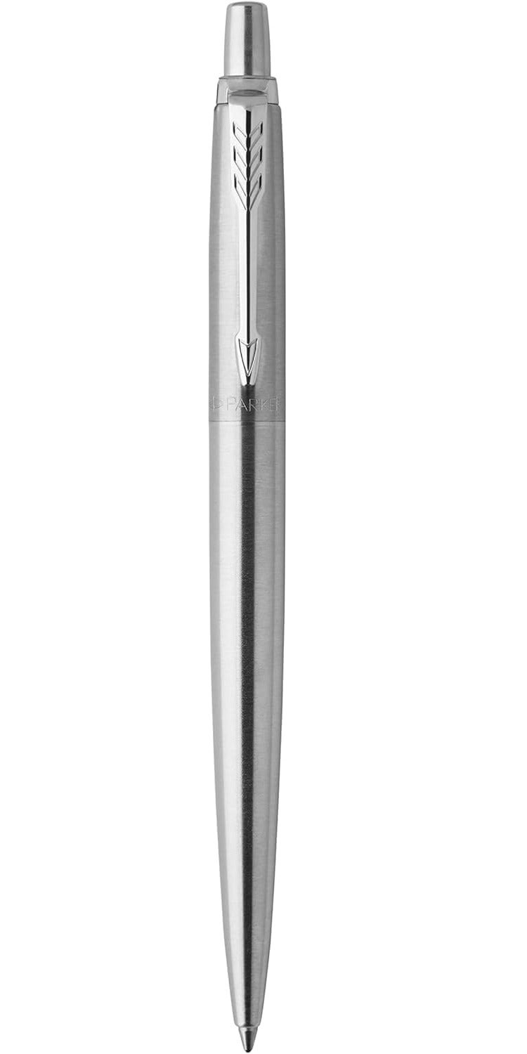 PARKER Jotter Ballpoint Pen - Full Stainless Steel Alloy with Chrome Trim, Medium Point, Blue Ink - Image 2