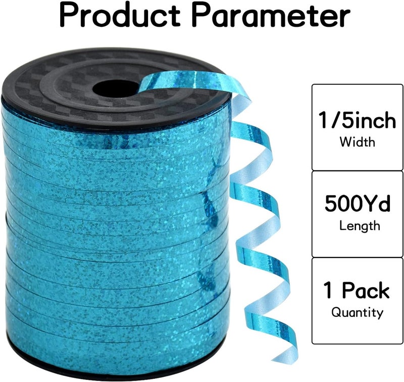 BEISHIDA 500 Yards Curling Ribbon for Balloon String Light Blue Teal Crimped Shiny Metallic Roll Gift Wrapping Ribbon for Party Festival Art Craft Decor Florist Flowers Decoration - Image 2