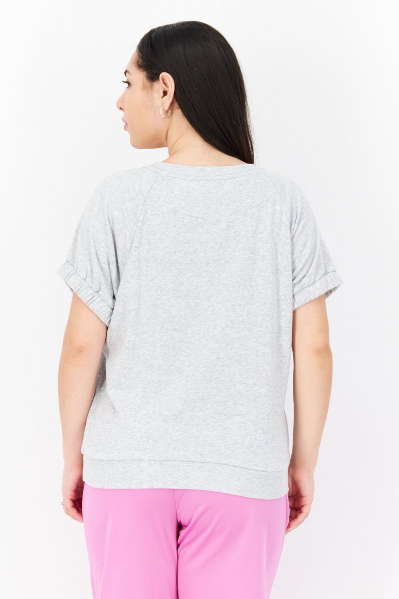 Andrew Marc Women Round Neck Cap Sleeve Heather T-Shirt, Grey - Image 2