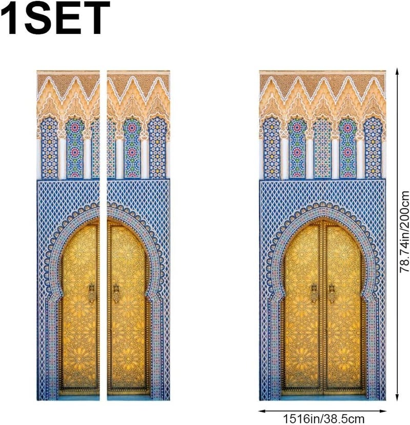 ملصق باب جدارية الفن الإسلامي ثلاثي الأبعاد لمكة - ورق حائط المسجد الكبير قابلة للإزالة قابلة للتقشير واللصق ملصق باب PVC لتزيين المنزل الإسلامي - Image 1