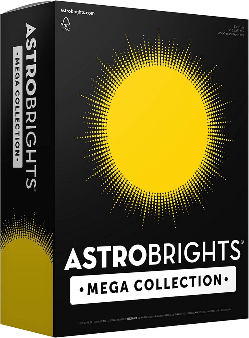Astrobrights Mega Collection, Colored Paper, Bright Yellow, 625 Sheets, 24 lb/89 gsm, 8.5" x 11" - MORE SHEETS! (91618) - Image 1