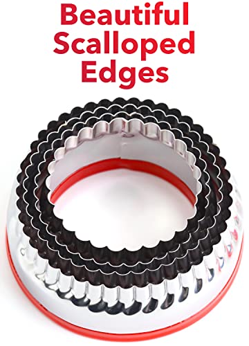 COOKIEQUE 4-Pieces Fluted Round Cookie Cutters, Metal Circle Biscuit Cutters Set, Wave Cookies Cutter with Fluted Edge, Unique Design with Protective Red Top PVC - Image 3