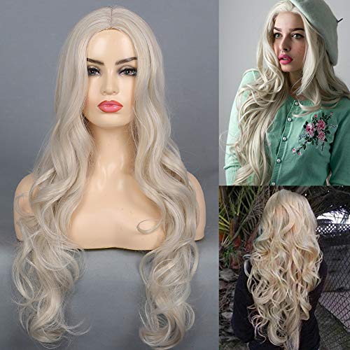 Kaneles Blonde Wig Long Wavy Middle Part Synthetic Beach Wave Curly Wig for Halloween Party Daily Wear Blonde - Image 2
