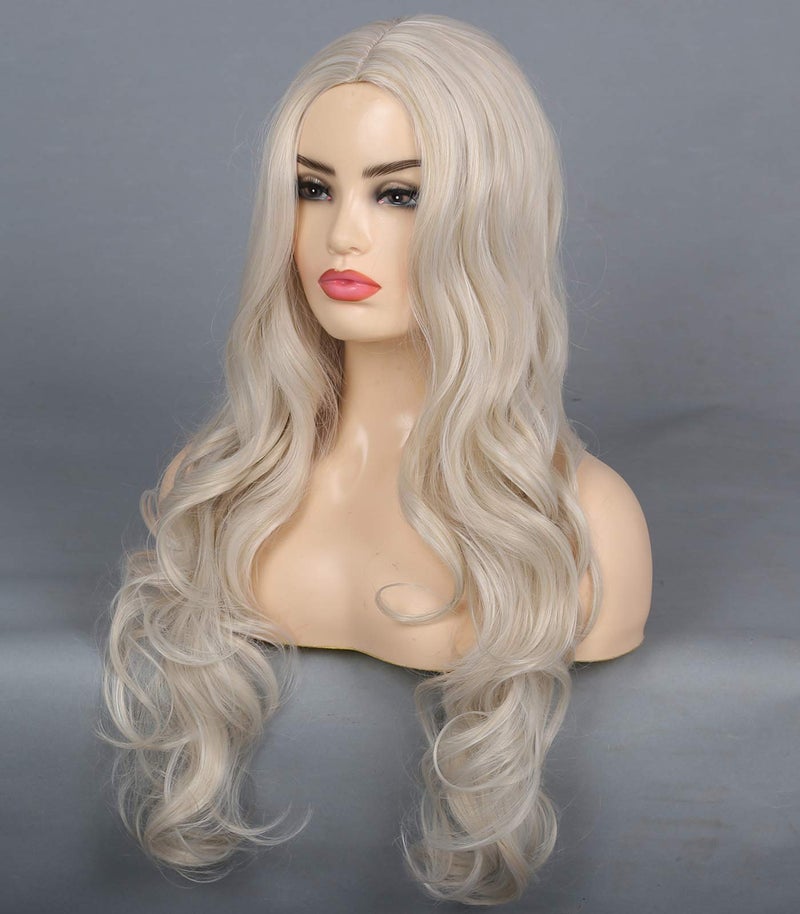 Kaneles Blonde Wig Long Wavy Middle Part Synthetic Beach Wave Curly Wig for Halloween Party Daily Wear Blonde - Image 3