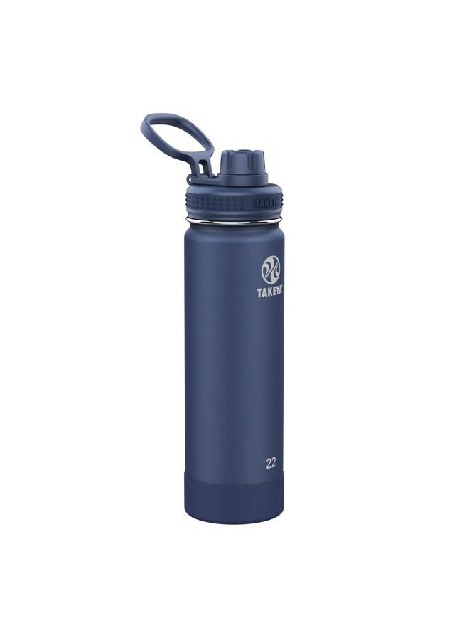 Takeya Actives Insulated Stainless Steel Water Bottle with Spout Lid, 22 Ounce, Midnight Blue - Image 1