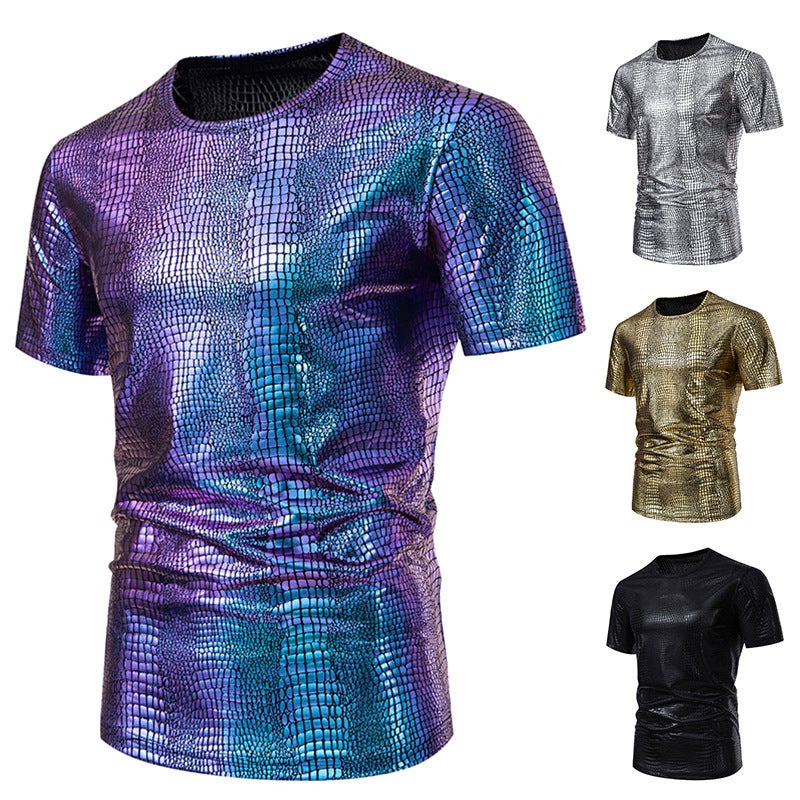 Men'S Party Stage Glossy Short-Sleeved Round Neck T-Shirt 017P30 - Image 2
