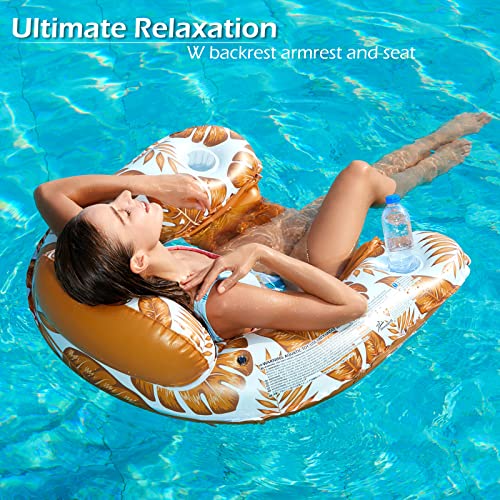 Jasonwell Inflatable Pool Float Chair 2 Pack Pool Floaties Chair Floats Loungers for Swimming Pools Floating Lounger with Cup Holders Toy Party Floaties for Adults L - Image 3