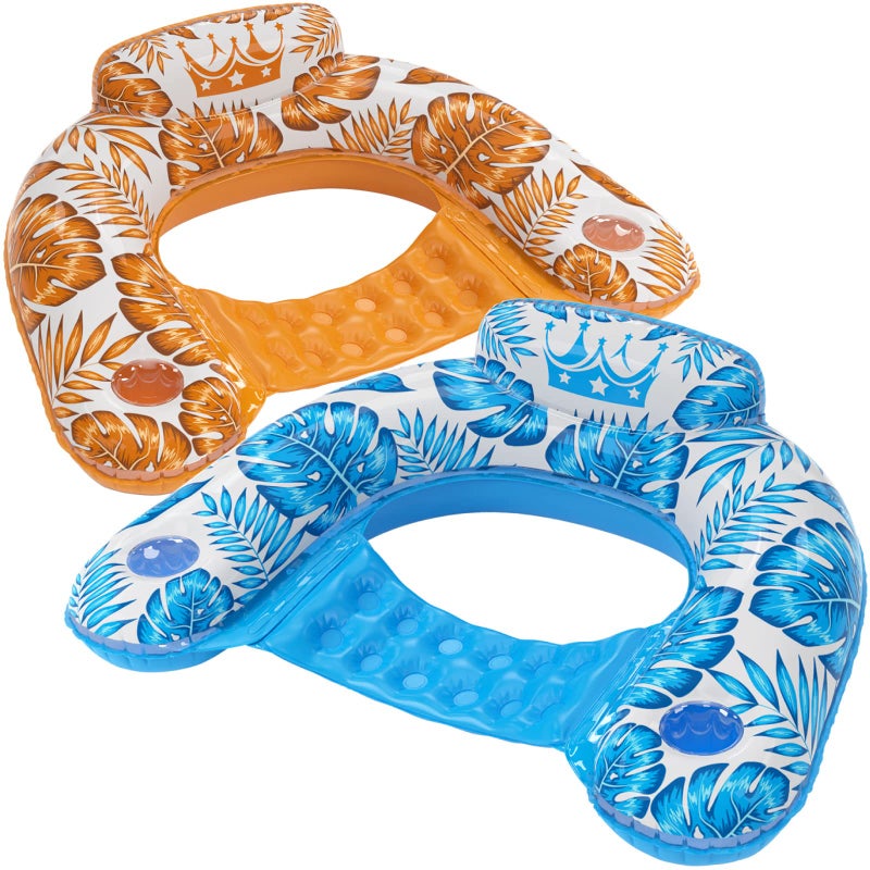 Jasonwell Inflatable Pool Float Chair 2 Pack Pool Floaties Chair Floats Loungers for Swimming Pools Floating Lounger with Cup Holders Toy Party Floaties for Adults L - Image 2