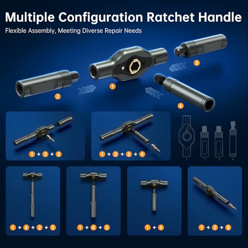 FIDECO 74 in 1 Magnetic Ratchet Screwdriver Set, Multi Bit DIY T Handle Screwdriver Set with Storage Case, Compact Repair Tool Kit for Computer, Cellphone, Watch, Eyeglass, Bicycle, Furniture - Image 4