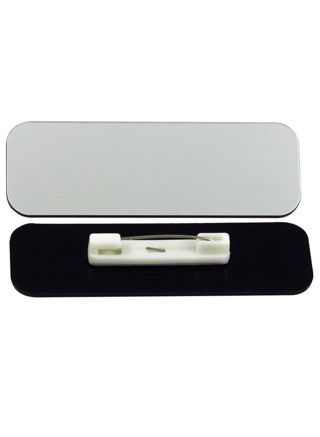 All Quality Name Tag Badge Blanks 10 Pack Brushed Silver 1" X 3" Round Corners Pin  - Image 1